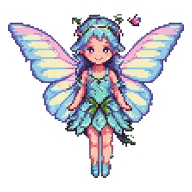 pixel art fairy with butterfly wings, flying, pastel colors sticker