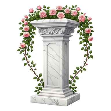 White tall marble pedestal with vines growing and gorgeous roses flowers beautiful romantic scenery garden scenic  sticker