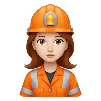 GAROTA BRANCA DE CABELOS CASTANHOS COMPRIDOS, UNIFORME DE TRABALHO LARANJA E CAPACETE LARANJA sticker