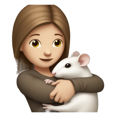 white girl with straight long brown hair hold and hug white rat sticker