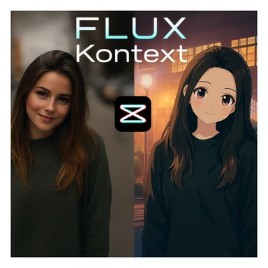 recreate this image and add logo of  text "FLUX Kontext" on top of it sticker