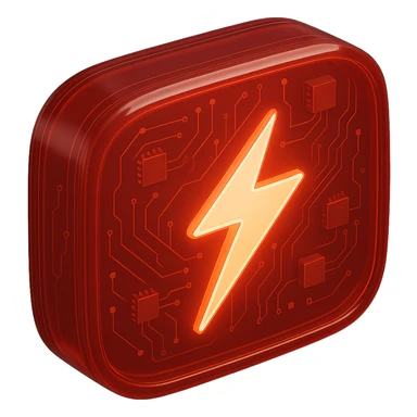 Add a glowing effect to the white lightning bolt inside the YouTube logo, keep the glossy circuit style with a red background. sticker