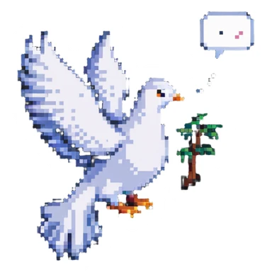 8-bit pixel art dove with a chat bubble, game-like setting sticker