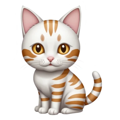 a white cat with brown tabby patches on the top of his head (ears) a patch on its side/arm and a striped tail the rest of the body is bright white sticker