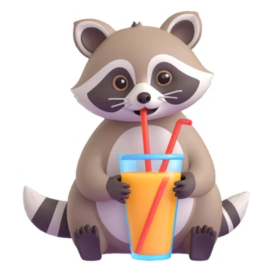 raccoon drinking through a straw sticker