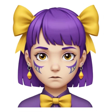 boy with bangs and purple hair and yellow hairbow on side and earrings and very heavy face tattoos sticker