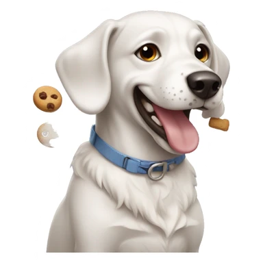 Dog smiling with treat sticker