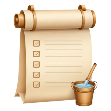paper scroll with checkboxes and a small bucket icon, representing a list of dreams or goals sticker