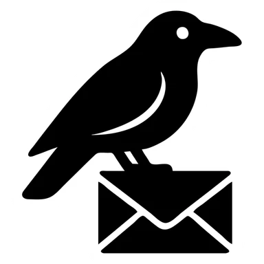 solid filled icon of a raven with a letter sticker
