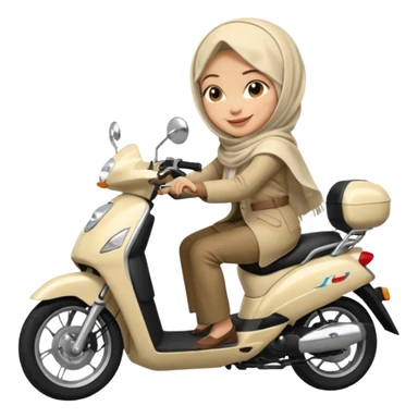 A woman wearing a cream colored pashmina hijab riding a motorbike pcx sticker