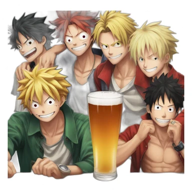 Luffy,izuku,Sanji,Bakugo ans itadori dans un bar sticker