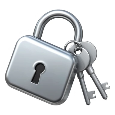 A chrome silver lock and key emoji, smooth metallic surfaces, glossy reflections, luxury swag vibe, minimal iOS emoji style, centered on clean white background sticker