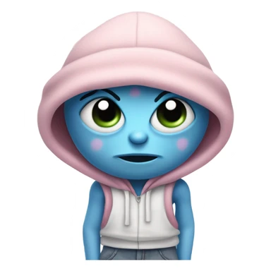 Light pink white and blue alien with a beanie, baggy pants and scars across the chest  sticker