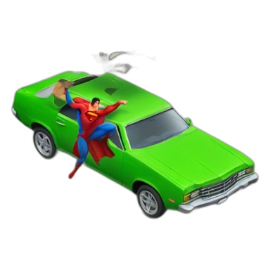 Superman lifting up a green sedan and smashing it into a wall sticker