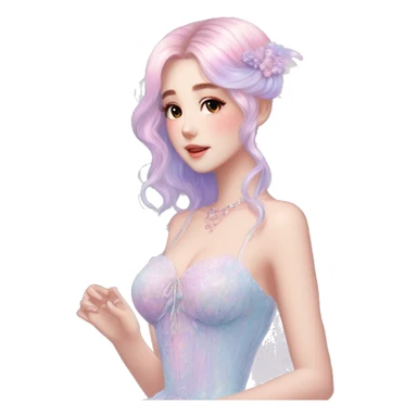 gorgeous pretty attractive lady beautiful pastel-gradient hair with gorgeous dress fairycore cottagecore pastelcore detailed high quality trending VOGUE aesthetic full body sticker sticker