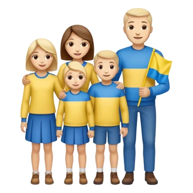 Ukrainian family with ukrainian flag on their clothes sticker
