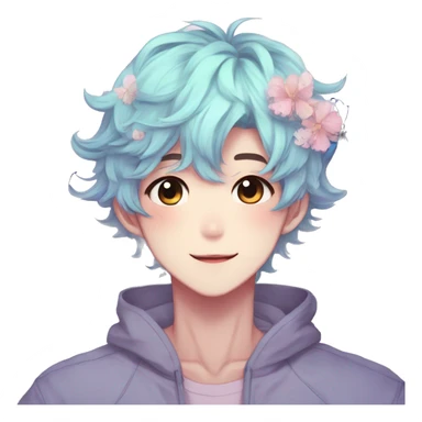 Gorgeous pastel anime style shojo man with blushing face and butterflies aesthetic and pretty hair trending style sticker