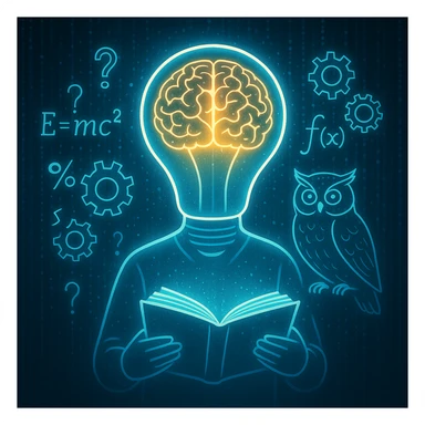 the concept of intelligence represented as a character or symbol, visually expressing smartness, wisdom, or cleverness sticker