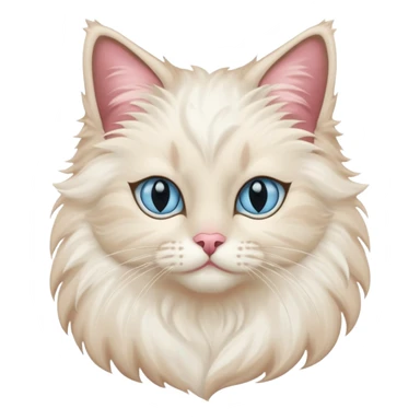 Neva masquerade cat, very fluffy, with pale blue eyes and rose nose sticker