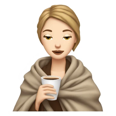 white girl inside a blanket sipping coffee eyes closed light brown short hair sticker