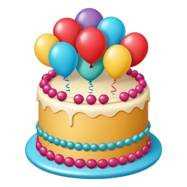 Show Colorful balloons and in the middle a marzipan cake  sticker