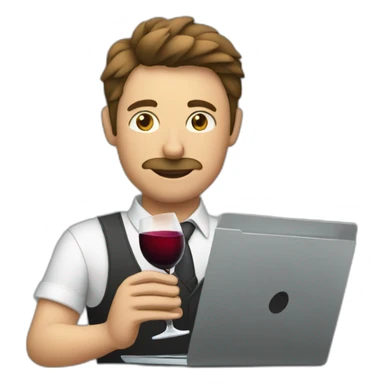 A man working at the computer while he is drinking wine sticker