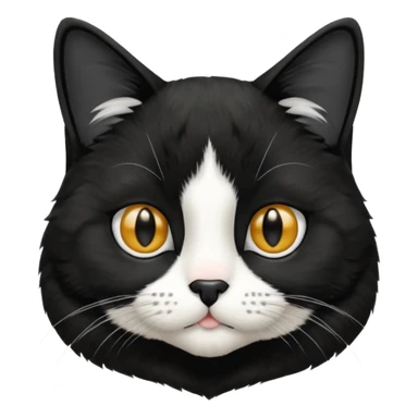 A tuxedo cat, top half body, a black mark near his mouth under the nose sticker