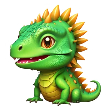 Cinematic Cute Iguana Portrait Emoji, Head tilted playfully and inquisitively, featuring a delightfully vibrant, textured body with a subtle spiky crest and large, sparkling eyes full of gentle wonder, Simplified yet irresistibly adorable features, highly detailed, glowing with a warm, inviting jungle glow, high shine, affectionate and lively, stylized with a touch of whimsical reptilian charm, soft glowing outline, capturing the essence of a mischievous yet loving iguana that seems as if it could scurry out of the screen into your arms! sticker