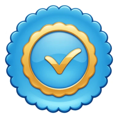 A blue scalloped circle with a verified thing sticker