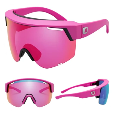 sporty pink shield visor sunglasses with thick frame and interchangeable temple tips, customizable chunky design, massive build, one-piece lens with UV protection sticker