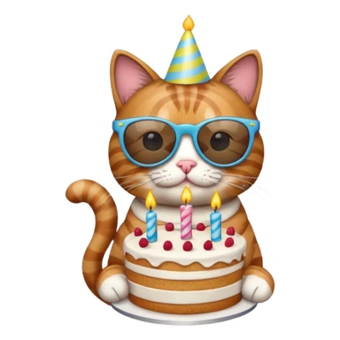 Cat with sunglasses holding a birthday cake  sticker