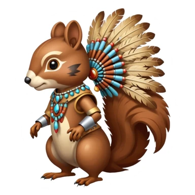 Full Robotic squirrel wearing native American regalia with feathers and beads sticker