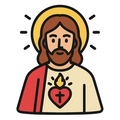 Jesus with a radiant heart, classic icon look, color outlines sticker