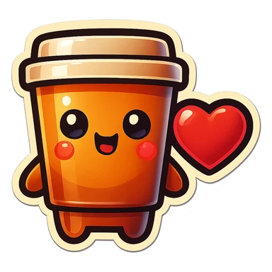 Tall coffee cup, large heart, chaotic heart sticker
