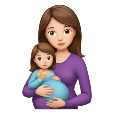 "Pregnant woman sitting with long brown hair and fair skin, holding a baby with short brown hair and fair skin." sticker