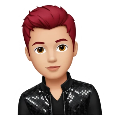 Jacob Underwood, pop singer from O-Town with light skin, dark red hair, black sequin outfit sticker