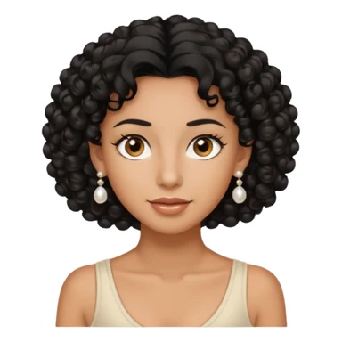 curly hair, tanned skin with tanned lines, light brown eyes, pearls earrings  sticker