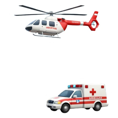 3d hospital outside, with text hospital, ambulance, helicopter sticker