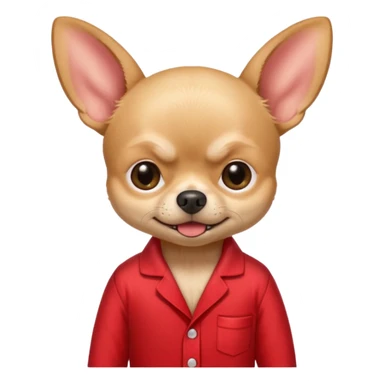 Create an angry beige Chihuahua with a red buttones pyjama. Under It, It says: No estoy enfadada sticker