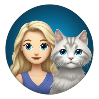 white guy with beard and woman with long blond hair and blue eyes carrying a grey and white Siberian cat sticker