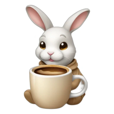 lazy rabbit with coffe with beige clothe sticker