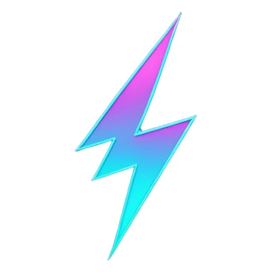 futuristic minimalistic glowing lightning bolt symbol, neon purple and cyan light, dark background, sleek cyberpunk tech style, no face, 1:1 aspect ratio sticker