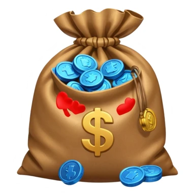 blue coins inside an opened brown money bag  sticker