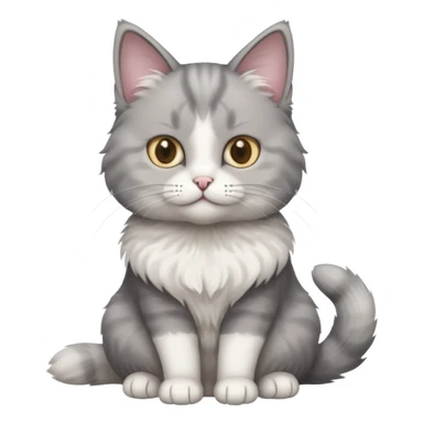 a realistic looking very fluffy grey and white cat sitting up straight sticker