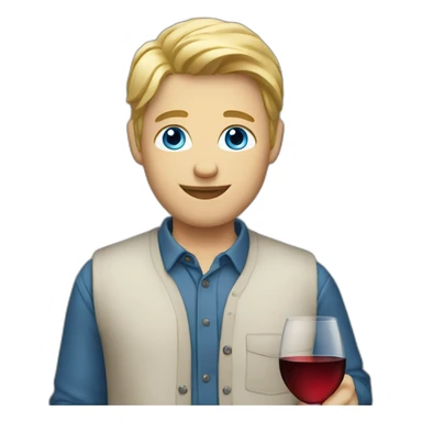 Blonde guy holding wine, casual business (overshirt), blue eyes sticker
