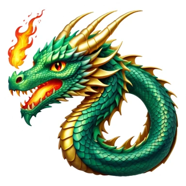 cinematic-noble-dragon-portrait-emoji,-poised-and-majestic,-with-a-sinuous, breathing raging fire breath, -elongated-body-covered-in-intricately-detailed,-shimmering-scales-in-hues-of-emerald-and-gold,-and-piercing,-fiery-eyes-that-reflect-ancient-wisdom; Breathing fire sticker