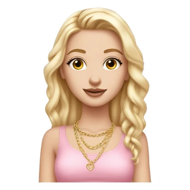 Pretty white girl with long eyelashes, wearing a cute pink crop top and a gold chain necklace sticker