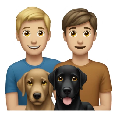 Black Labrador dog with two Caucasian teenage boys both boys have brown hair  sticker