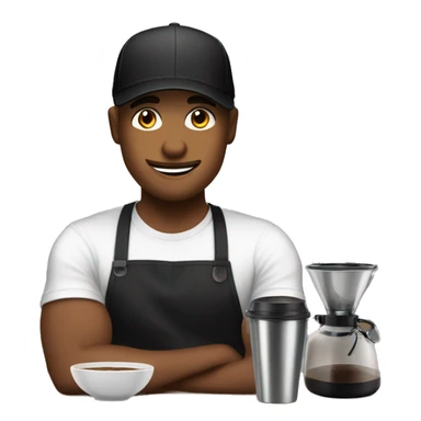 barista making coffee in black apron and black t-shirt in cap sticker