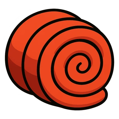 red sleeping bag rolled up into a circle, cartoon style sticker